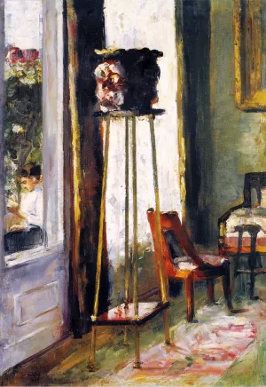 Interior also known as Interior Scene with Woman Reading on a Terrace by Lesser Ury Oil Painting