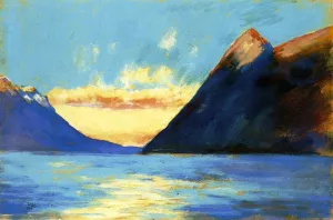 Lake Garda with Mount Baldo by Lesser Ury Oil Painting