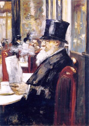 Newspaper Reader at the Cafe also known as Gentleman at a Coffee by Lesser Ury Oil Painting
