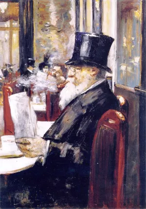 Newspaper Reader at the Cafe also known as Gentleman at a Coffee painting by Lesser Ury