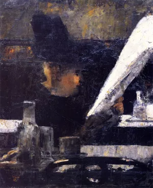 Newspaper Reader in a Caf also known as Woman in a Caf painting by Lesser Ury