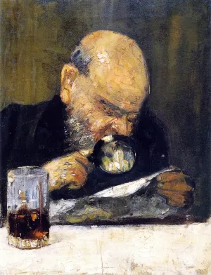 Reader with Magnifying Glass by Lesser Ury Oil Painting