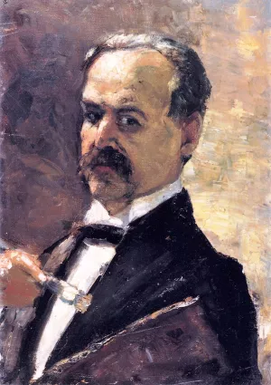 Self-Portrait with Brush and Palette painting by Lesser Ury