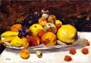 Still Life with Fruit on a White Table by Lesser Ury Oil Painting