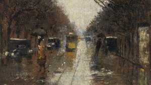 Strasenszene bei Regen, Berlin by Lesser Ury Oil Painting