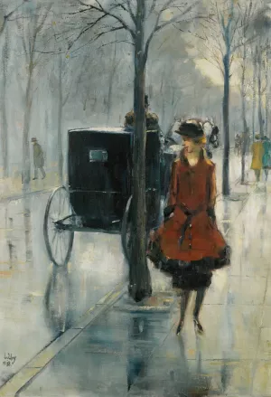Strassenszene Mit Frau, Berlin  by Lesser Ury Oil Painting