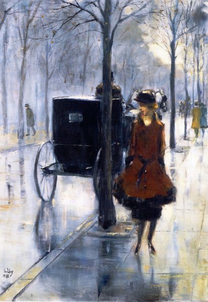 Main Product Photo of Street Scene with Woman, Berlin Painting by Lesser Ury