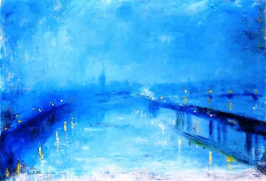 Thames Bridges in the Twilight also known as London Bridge by Lesser Ury - Oil Painting Reproduction