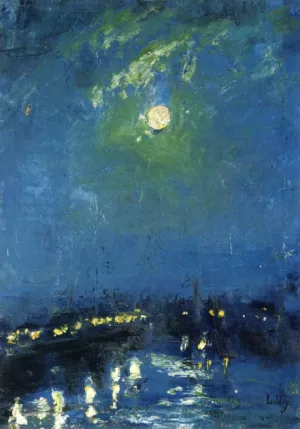 The River Thames, London, Moonlight by Lesser Ury - Oil Painting Reproduction