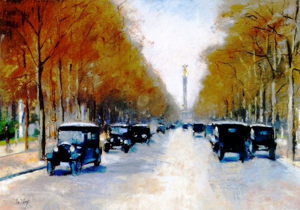 Tiergarten Avenue with Siegessaule by Lesser Ury - Hand-Painted Oil Painting Reproduction