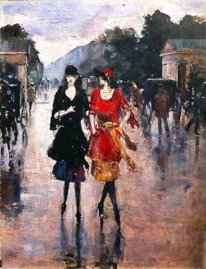 Two Girls Walking Along the Street