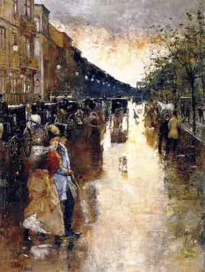 Unter den Linden after the Rain by Lesser Ury Oil Painting