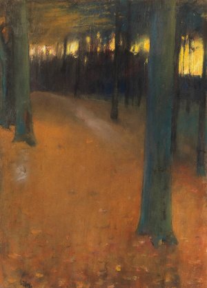 Waldlandschaft im Abendlicht by Lesser Ury Oil Painting