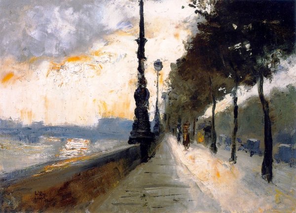 Main Product Photo of Waterloo Bridge Emerging in the Sunlight Painting by Lesser Ury