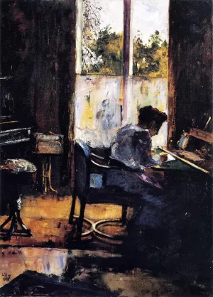 Woman at a Desk also known as At the Desk by Lesser Ury - Oil Painting Reproduction