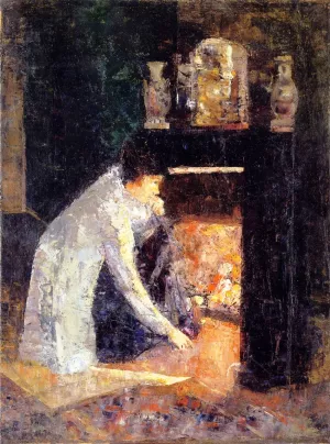 Woman at the Fireplace by Lesser Ury - Oil Painting Reproduction