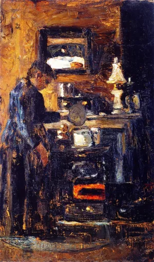 Woman at the Kitchen Stove by Lesser Ury - Oil Painting Reproduction