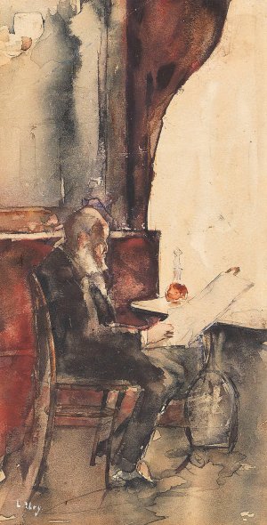 Zeitungsleser im Cafe Oil painting by Lesser Ury