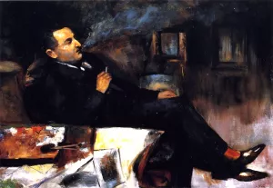 Lesser Ury Smoking in His Studio also known as Self-Portrait by Lesser Ury Oil Painting