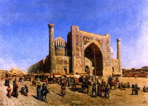 The Sher-Dor Mosque in Samarkand by Lev Boure - Oil Painting Reproduction