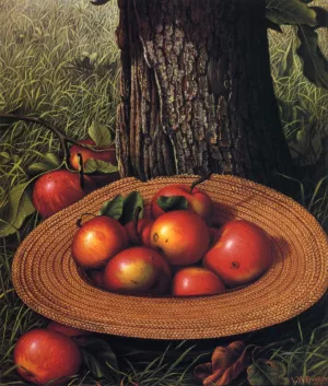 Apples, Hat and Tree also known as Straw Hat with Apples Oil painting by Levi Wells Prentice