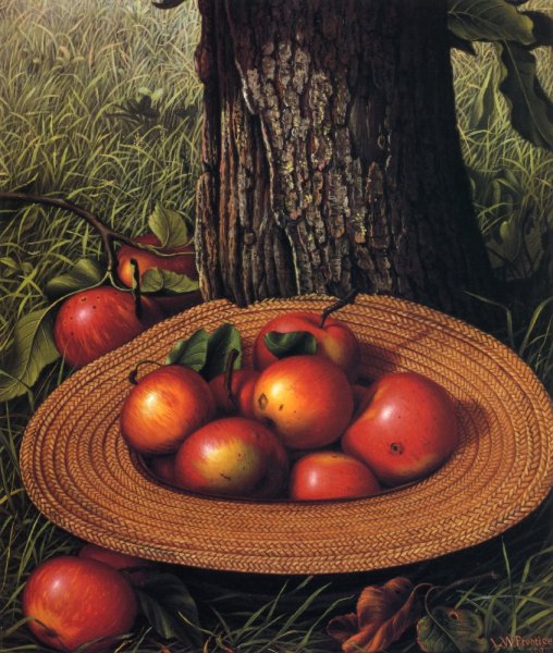 Main Product Photo of Apples, Hat and Tree also known as Straw Hat with Apples Painting by Levi Wells Prentice