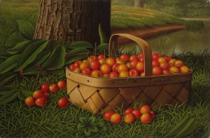 Cherries in a Basket by Levi Wells Prentice Oil Painting