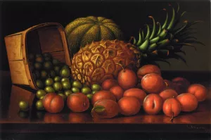Gooseberries, Plums, Pineapple and Cantaloupe by Levi Wells Prentice - Oil Painting Reproduction