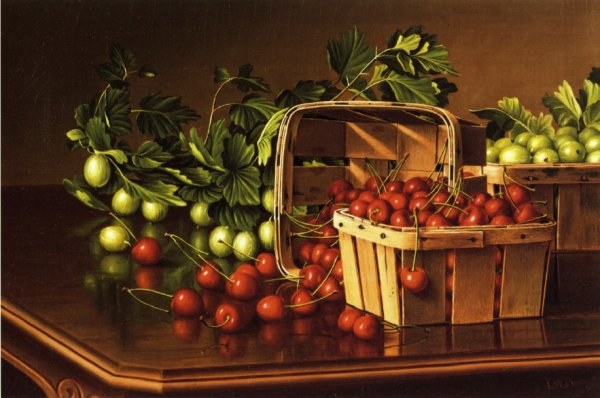 Main Product Photo of Still Life with Cherries and Gooseberries Painting by Levi Wells Prentice