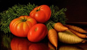 Still Life with Tomatoes and Carrots by Levi Wells Prentice Oil Painting