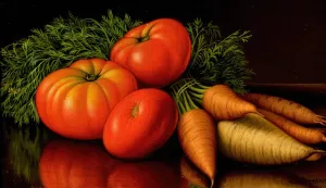 Still Life with Tomatoes and Carrots by Levi Wells Prentice Oil Painting