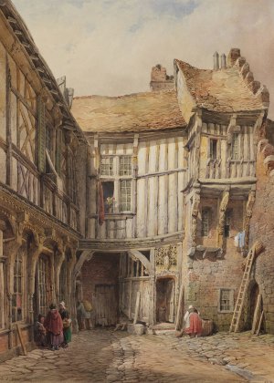 Courtyard of House at no. 29, Rue de la Tannerie, Abbeville, Somme, France; said to be from the reign of Francois I by Lewis John Wood Oil Painting