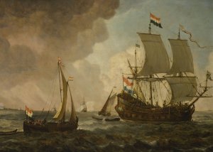 Ships on the sea by Lieve Verschuier Oil Painting