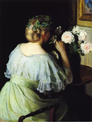 Scent of Roses also known as Girl and Roses by Lilla Cabot Perry - Oil Painting Reproduction