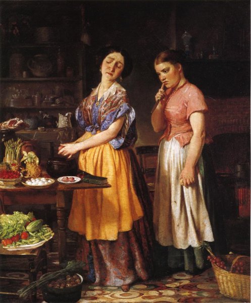 The Young Wife: First Stew by Lilly Martin Spencer - Hand-Painted Oil Painting Reproduction