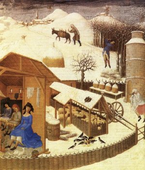 Les Tres Riches Heures du Duc de Berry: Fevrier February by Limbourg Brothers Oil Painting
