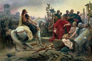 Vercingetorix throws down his arms at the feet of Julius Caesar by Lionel Royer Oil Painting