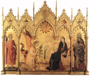 The Annunciation and Two Saints by Lippo Memmi - Oil Painting Reproduction