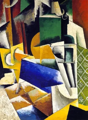 Still Life with Pears, Flowers and Cactus by Liubov Popova - Oil Painting Reproduction