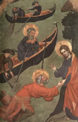 St Peter is Walking on the Water Oil painting by Lluis Borrassa