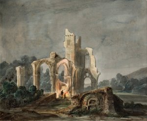Night Landscape with Gothic Ruins by Lluis Rigalt Oil Painting