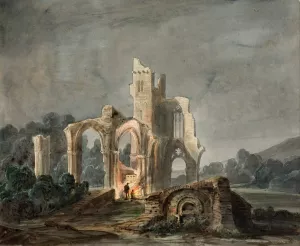 Night Landscape with Gothic Ruins by Lluis Rigalt Oil Painting