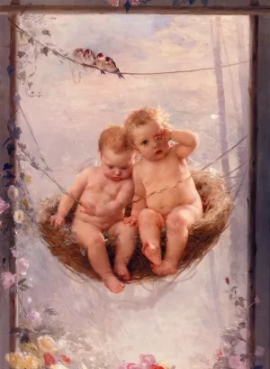 Sleepyheads Oil painting by Lobrichon Timoleon Marie