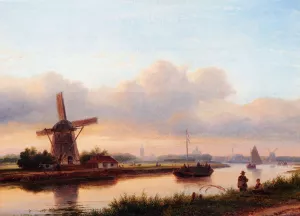 A Panoramic Summer Landscape With Barges On The Trekvliet painting by Lodewijk Johannes Kleijn