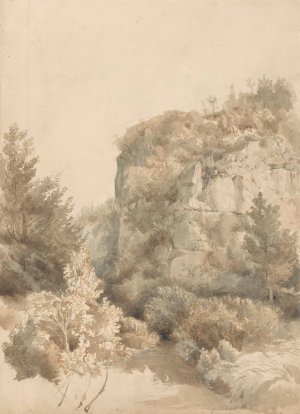 Begroeid dal met een hoge rots en een beek by Lodewijk Johannes Kleijn Oil Painting