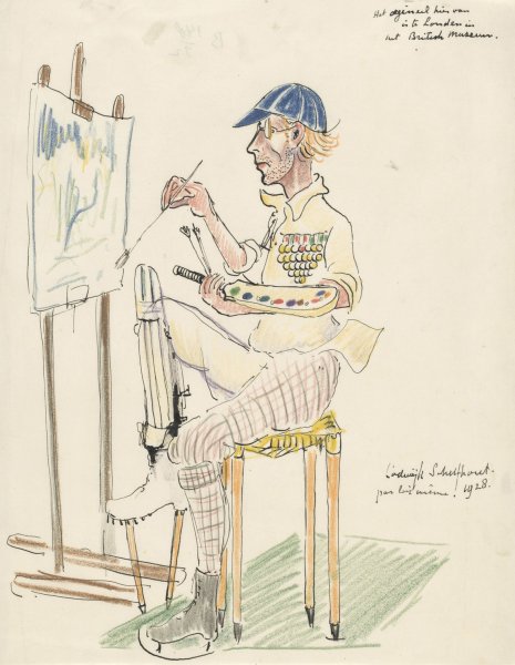 Karikaturaal zelfportret  by Lodewijk Schelfhout - Hand-Painted Oil Painting Reproduction