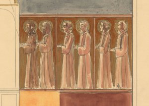 Zes staande biddende heiligen by Lodewijk Schelfhout Oil Painting