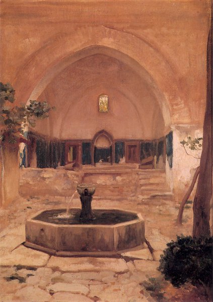 Courtyard of a Mosque at Broussa by Lord Frederick Leighton - Hand-Painted Oil Painting Reproduction
