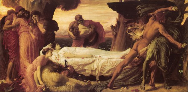 Hercules Wrestling with Death for the Body of Alcestis by Lord Frederick Leighton - Hand-Painted Oil Painting Reproduction