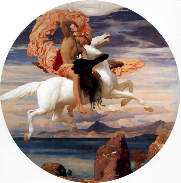 Perseus on Pegasus Hastening to the Rescue of Andromeda by Lord Frederick Leighton - Hand-Painted Oil Painting Reproduction